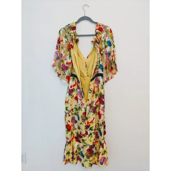 NWT SALONI olivia yellow floral midi dress yellow - Picture 3 of 12